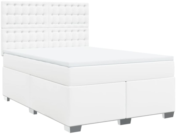 vidaXL Boxspringbett mit Matratze Weiß 140x190 cm Kunstleder 3290721