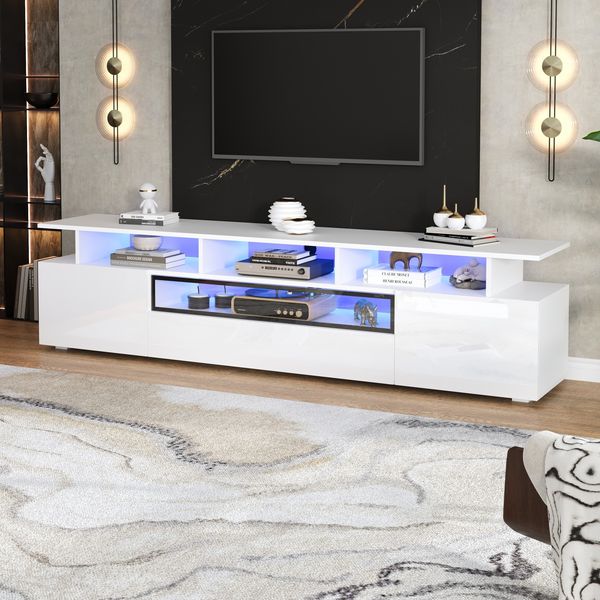 TV-Schrank 180x38x45 cm in Weiß Hochglanz mit 2 Schränken, 1 Schublade und LED
