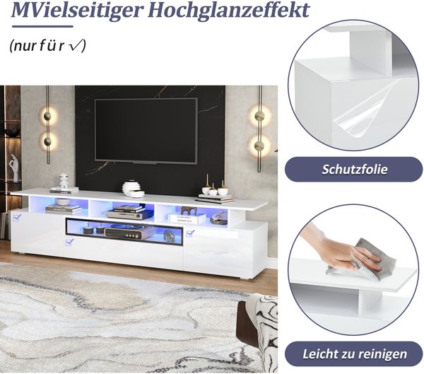 TV-Schrank 180x38x45 cm in Weiß Hochglanz mit 2 Schränken, 1 Schublade und LED Bild 9