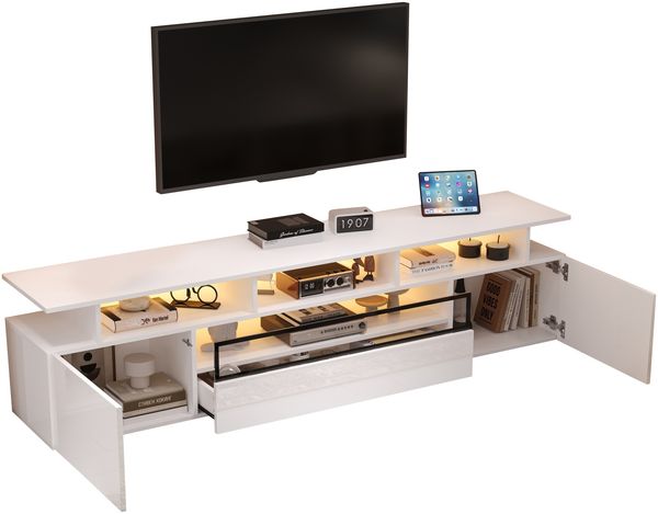 TV-Schrank 180x38x45 cm in Weiß Hochglanz mit 2 Schränken, 1 Schublade und LED Bild 7