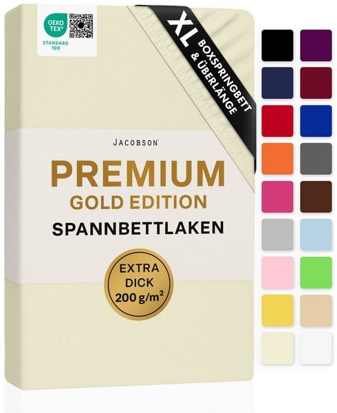 Jacobson Spannbettlaken PREMIUM für hohe Matratzen, Boxspringbett & Überlänge - 200 g/m², Stoffgewicht - straffer Sitz für maximalen Halt