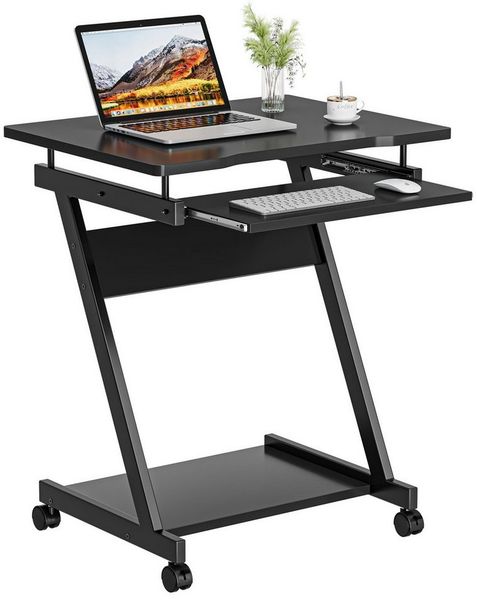 OUNUO Computertisch Schreibtisch Computertisch mit Rollen Laptoptisch Z-förmiger