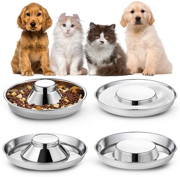 BlingBin Napf Edelstahl-Welpennäpfe–25,3cm Welpen-Futterspender Langsame Futternäpfe, 4er Set Edelstahl-Futterschalen & Wasserschalen, Futter Fütterung Entwöhnung für Kleine Mittlere Große Hunde Haustiere
