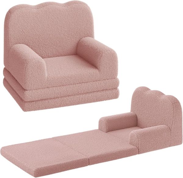 GarveeMore Kindersofa 2-in-1 Schlafsofa Sofabett Klappsofa für Kinder aus Teddystoff