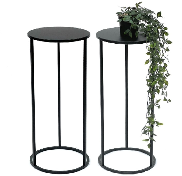 2x DanDiBo Blumenhocker Metall Schwarz Rund 60 cm Blumenständer Beistelltisch 96316 Blumensäule Modern Pflanzenständer Pflanzenhocker