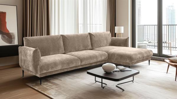 Ecksofa Designersofa MADISON in Stoff Dress Me Beige Ottomane Rechts