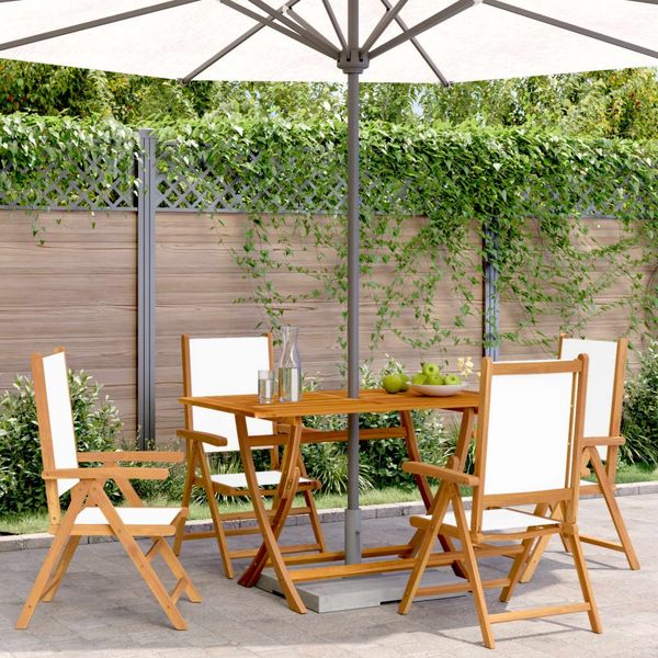 vidaXL Gartenstuhl Verstellbar 4 Stk. Cremeweiß Stoff und Massivholz 3214538