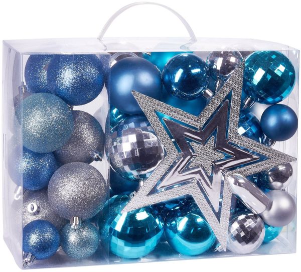 BRUBAKER Weihnachtsbaumkugel 50-teiliges Weihnachtskugel-Set mit Baumspitze, Christbaumschmuck aus Kunststoff, Weihnachtsdekoration edel und robust