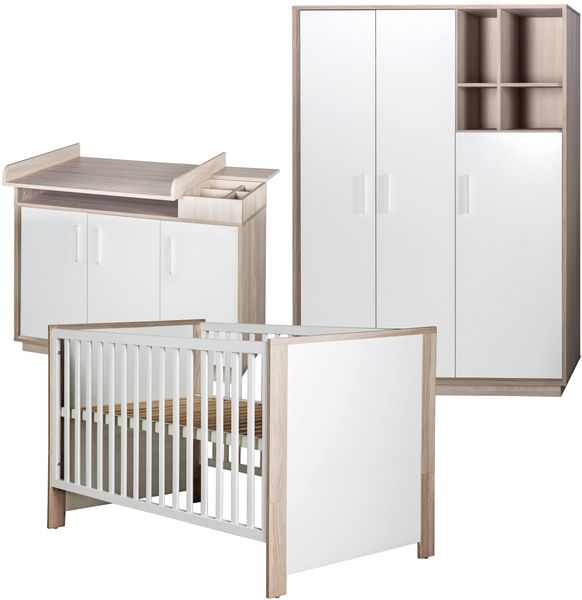 roba Kinderzimmerset 'Olaf' 3-teilig - Bett 70 x 140 - Kleiderschrank 3-türig - Weiß / Luna Elm
