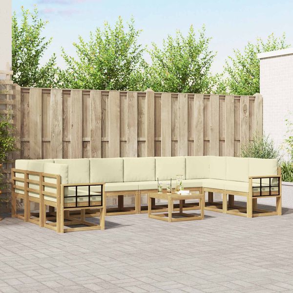 vidaXL Outdoor-Sofagarnitur mit Kissen 11 pcs Weiß und Creme 3388334