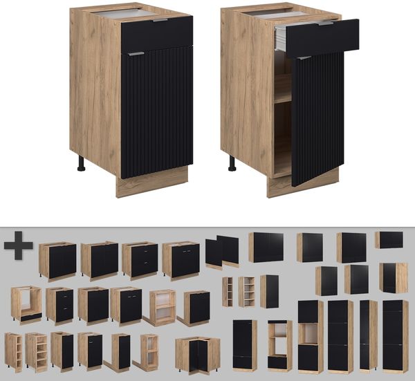 Küchenunterschrank Fame-Line Schwarz gestreift 40 cm ohne Arbeitsplatte Vicco Bild 5