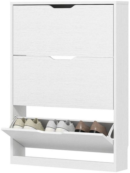MC Star Schuhschrank mit 3 Klappen, Schuhregal, Schuhkipper Schmal Schuhkommode (für 9-12 Paar Schuhe 80 x 17 x 108 cm, Weiß)