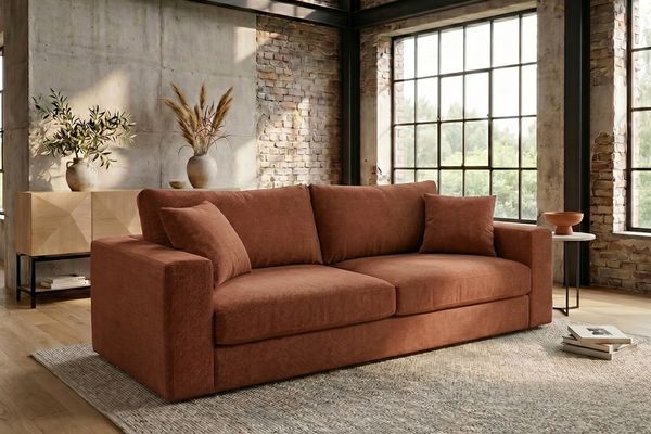 KAWOLA Sofa AMINA 3-Sitzer Stoff cognac 82 x 101 x 228 cm