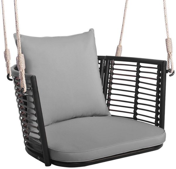 COSTWAY Hängesessel, ohne Gestell, mit Kissen, Rattan 180kg höhenverstellbar