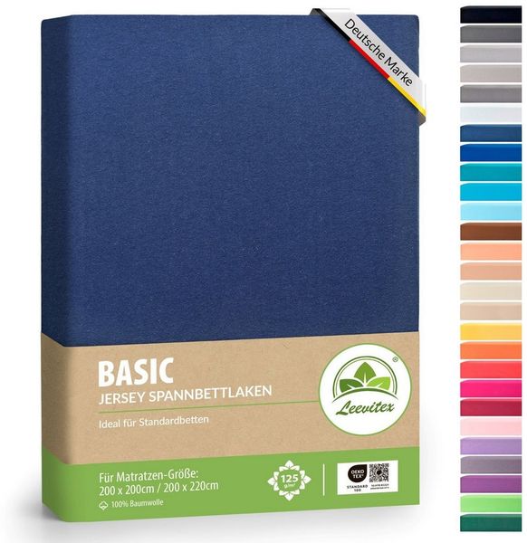 leevitex® Boxspringbett & Wasserbett Spannbettlaken | 100% Baumwolle | Markenqualität | Ökotex | 200x220 cm + 40 Steg - Navyblau/Marine
