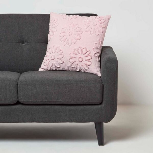 Homescapes Dekokissen Tufted Kissen rosa 45 x 45 cm – Dekokissen Blumen