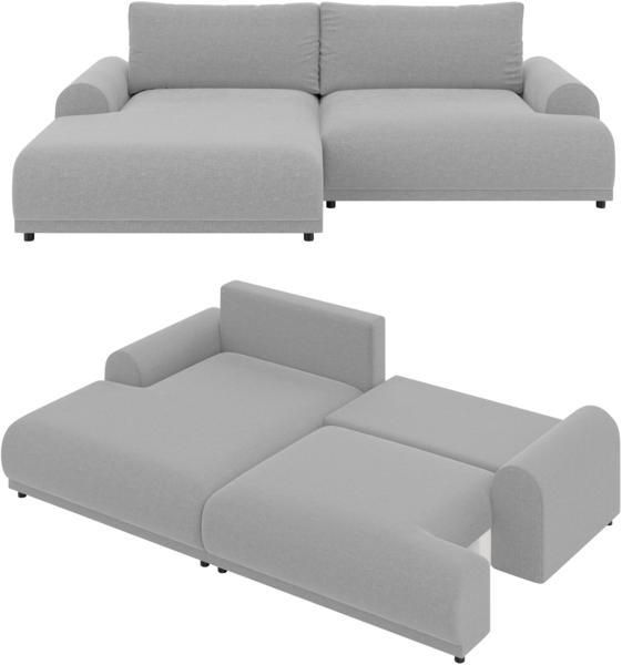 Ecksofa Lounge Schlaffunktion Bettkasten moderne L-Couch Ecke Links Hellgrau