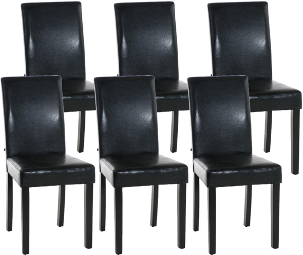 CLP 6er Set Esszimmerstuhl Ina Kunstleder mit Holzgestell,schwarz schwarz