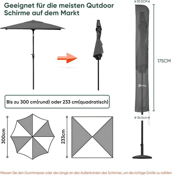 ekey Premium Schutzhülle für 300 cm Sonnenschirm | Mit Montagestab & Reißverschluss (175×30,5/36,5 cm) – Wasserdicht, UV 50+ Bild 2