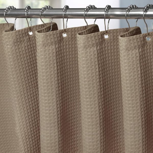 Waffel Duschvorhang Metallringe Stoff Wasserdicht 182x214cm Khaki