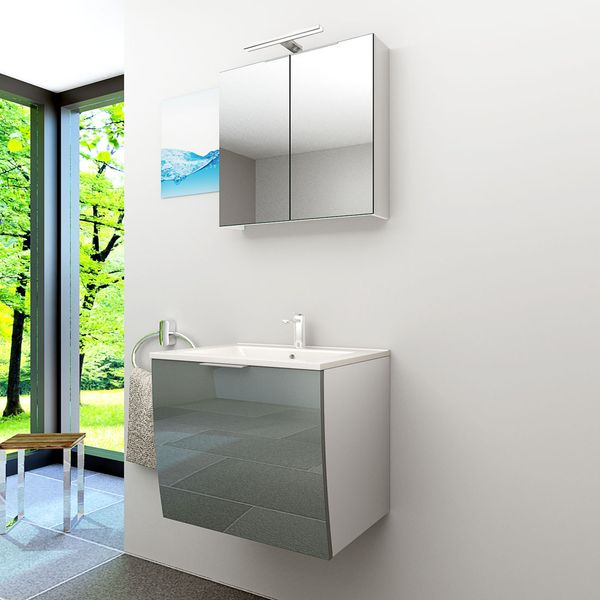 Badmöbel Set Gently 1 V1 Weiß/Grau MDF Waschtisch 60cm mit 1x5W LED / 1x Energiebox