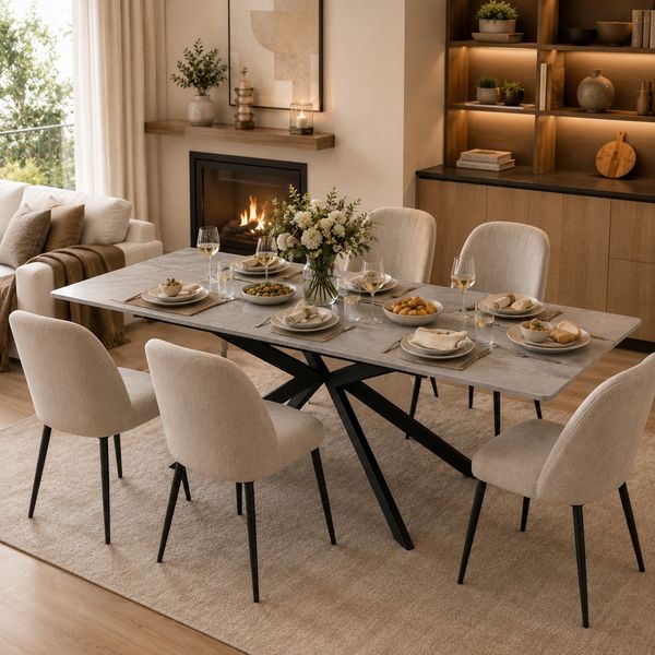 Erweiterbarer Esstisch, automatisch ausziehbarer Esstisch, rechteckiger Esstisch, Kaffee-Freizeittisch, L150/180 x B70 x H76 cm, Kreuzbein-Design, Zementmuster, Schwarz und Grau
