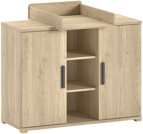 Wickelkommode Sam 115 x 89 x 48 cm Eiche Melamin Dekor Metall Natur Schwarz