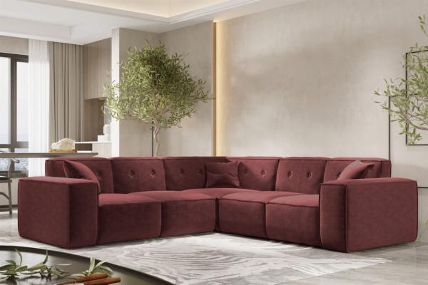 Ecksofa Designersofa CESINA in Stoff Perfect Harmony Bordeauxrot Seite Universal