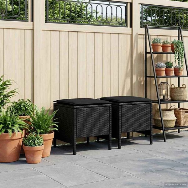 vidaXL Garten-Fußhocker 2 Stück Schwarz 38 x 38 x 45 cm PE-Rattan 42025383