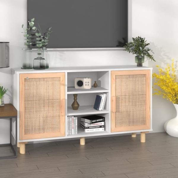 vidaXL Sideboard Weiß 105x30x60 cm Massivholz Kiefer und Natur-Rattan 345639