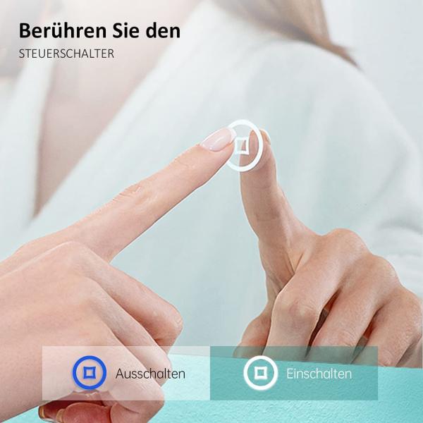 EMKE Badspiegel mit 3-fache Vergrößerung, LED Beleuchtung, 90x70cm, Kaltweißes Licht, Touch, Beschlagfrei, Uhr Bild 3