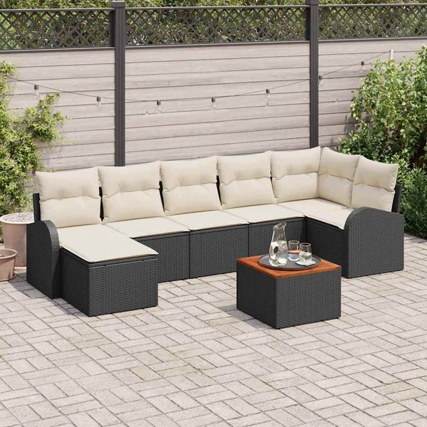 vidaXL Gartensofa-set mit Kissen 8 pcs Schwarz Poly-Rattan 3347607