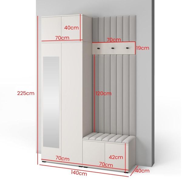 Garderoben-Set Napoli Version 14: Kleiderschrank mit Polsterpaneelen, Schuhschrank Flur und Eingangsbereich (Cashmere/Trinity 14), 229 x 40 x 140 cm Bild 2