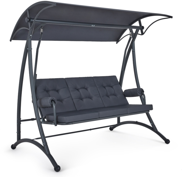 M MCombo 3-Sitzer Hollywoodschaukel mit Liegefunktion, 3 Extradickem Sitzkissen & Silent-Haken, Ruhige Gartenschaukel bis 300kg Belastbar, Schaukelbank Outdoor Wetterfest 4025 (grau)