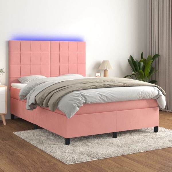 vidaXL Boxspringbett mit Matratze & LED Rosa 140x190 cm Samt 3136124