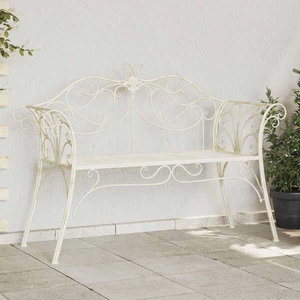 vidaXL Gartenbank 2-Sitzanzahl 130 x 47 x 90 cm Stahl Antik Weiß 42029544