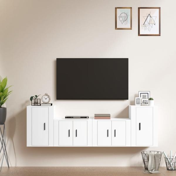 vidaXL 4-tlg. TV-Schrank-Set Weiß Holzwerkstoff 3188542