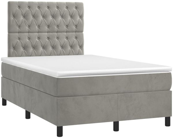vidaXL Boxspringbett mit Matratze & LED Hellgrau 120x200 cm Samt, Härtegrad: H2 [3136293] Bild 3