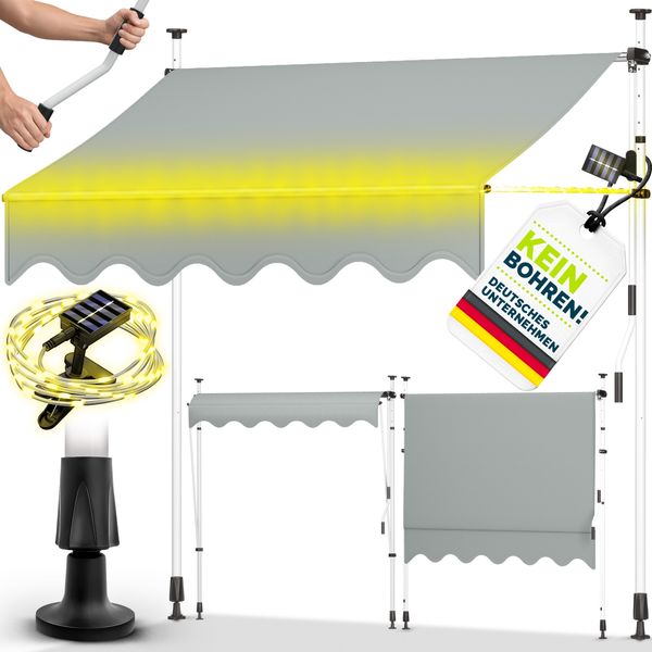 tillvex Klemmmarkise 250 cm Hellgrau mit LED mit Handkurbel Balkon | Balkonmarkise ohne Bohren | Markise UV-beständig & höhenverstellbar | Sonnenschutz wasserdicht Bild 6