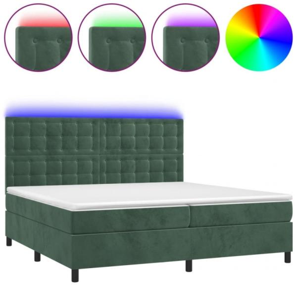 vidaXL Boxspringbett mit Matratze & LED Dunkelgrün 200x200 cm Samt 3136386