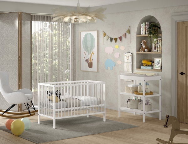 Babymöbel-Set >Dino< in Buche Weiß, Massivholz - 124,4x84,4x65,4cm (BxHxT)