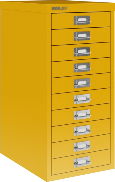 Bisley Multidrawer Schubladenschrank aus Metall mit 10 Schubladen DIN A4 ohne Sockel - Farbe: Sunflower, L2910-642