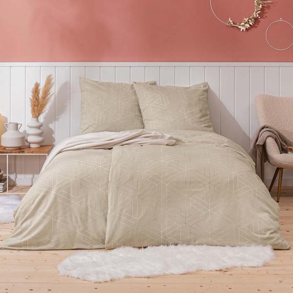 Estella Samt + Seide Flanell Bettwäsche 135x200 Tirolo natur beige Waben 5465-230