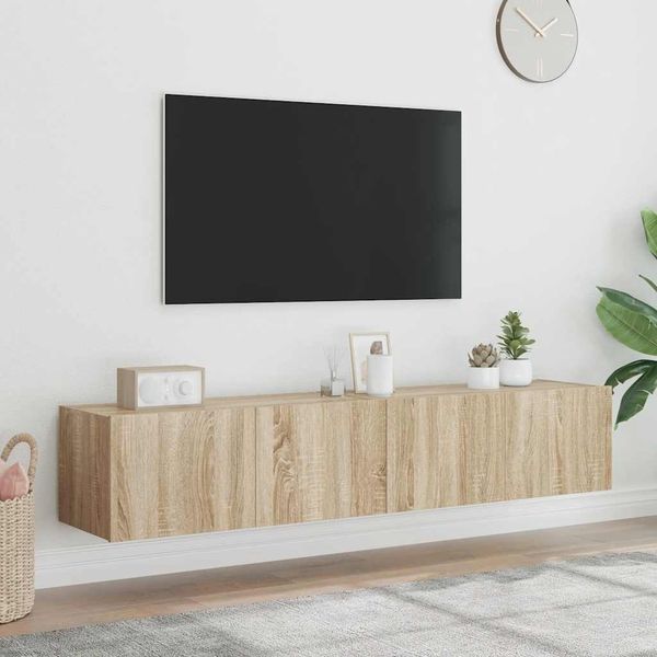 2 pcs TV-Wandschrank, TV Hängeboard mit LED-Leuchten. Sonoma-Eiche 80x35x31cm