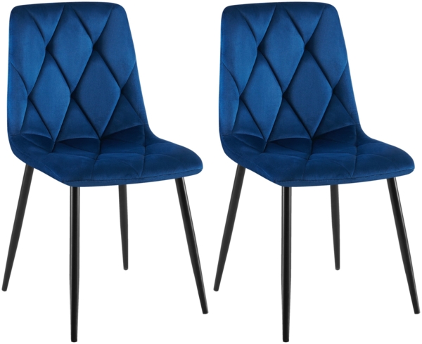 CLP 2er Set Esszimmerstuhl Clairton gepolstert mit Rückenlehne bis 150 kg belastbar,dunkelblau Samt