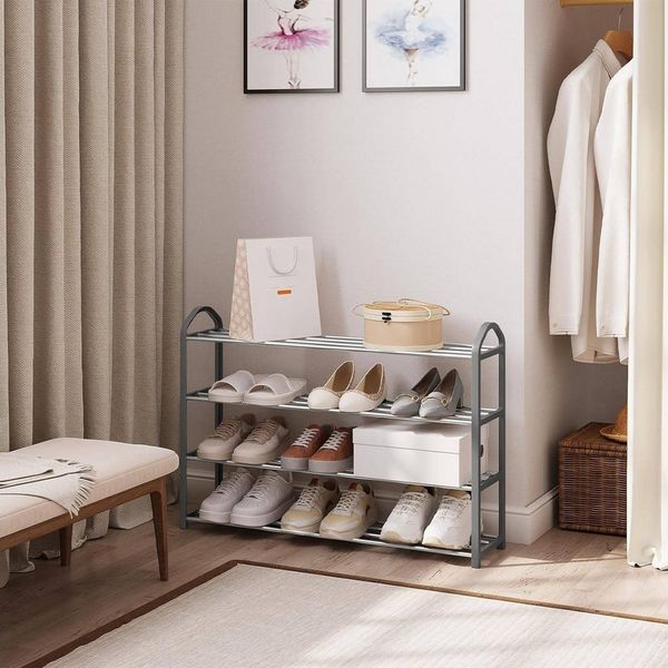 EUGAD Schuhregal, 1-tlg, 4-Ebenen–Metallrohrgestell, für Flur, Wohnzimmer, Schlafzimmer