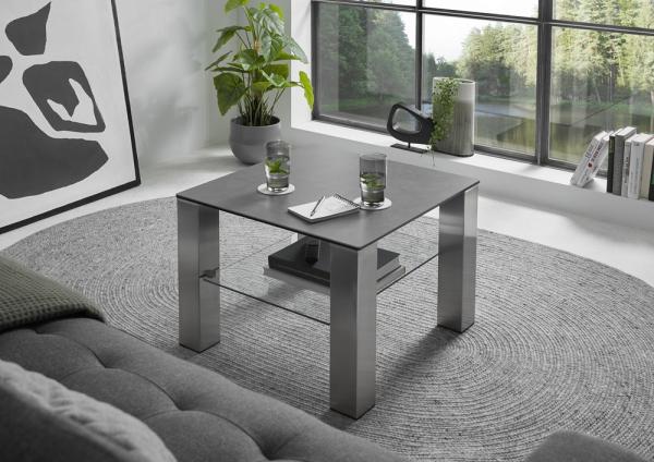 Couchtisch Puno in Keramik grau und Edelstahl 60 cm