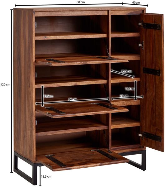 Schuhschrank Sheesham Massivholz 88 x 120 x 40 cm Schuhregal Geschlossen | Design Schuhkommode Flurschrank mit Ablage | Schuhaufbewahrung Flurkommode für Schuhe Hoch Bild 7