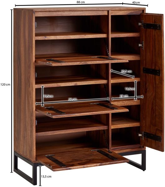 Schuhschrank Sheesham Massivholz 88 x 120 x 40 cm Schuhregal Geschlossen | Design Schuhkommode Flurschrank mit Ablage | Schuhaufbewahrung Flurkommode für Schuhe Hoch Bild 8