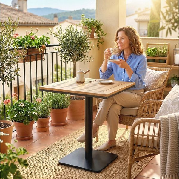 Outsunny Beistelltisch mit Holzoptik Breite Basis (Säuletisch, 1-St, Gartentisch), für Garten Terrasse Balkon Naturholz